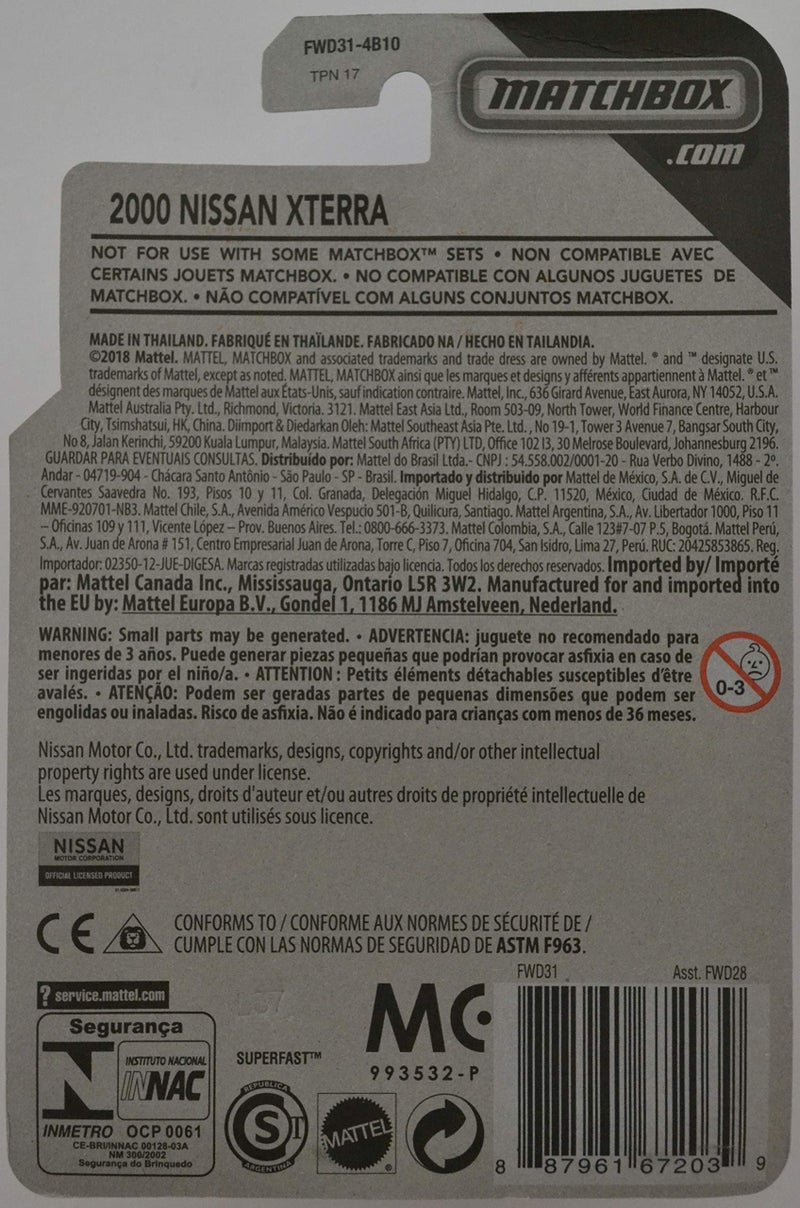 MATCHBOX Light Blue 2000 Nissan Xterra 2018 Matchbox Moving Parts Off-Road Series 1:64 Scale Collectible Die Cast Metal Toy Car Model with Opening Hatchback - Image 3